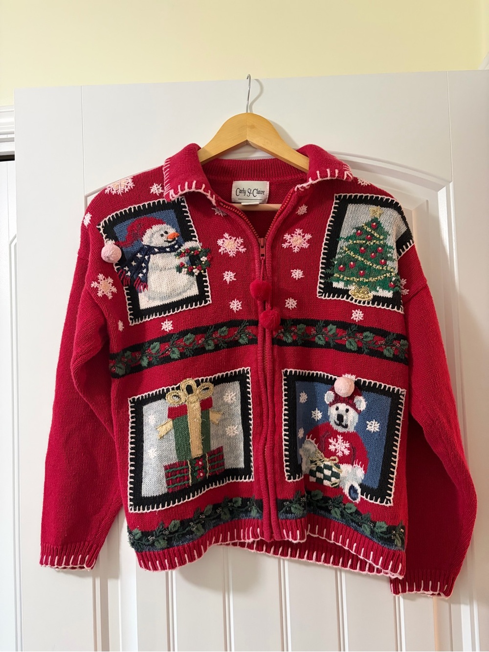 Vintage Cotton Blend Knit Xmas Cardigan